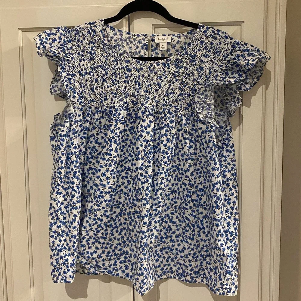 J. Crew Floral Ruffle Sleeve Top - Picture 1 of 3